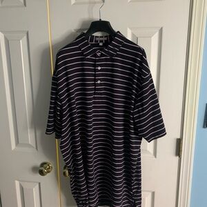 Peter Millar summer collection black and Pink Striped Polo Shirt